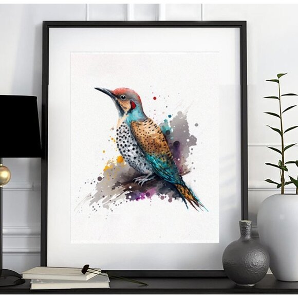 Northern Flicker Watercolor Art Oil Painting Print -‎ Bird Wall Art Decor - Picture 5 of 5